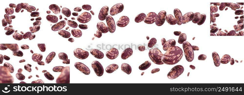 A set of photos. Red beans levitate on a white background.. A set of photos. Red beans levitate on a white background
