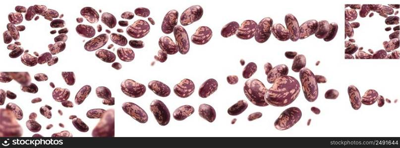 A set of photos. Red beans levitate on a white background.. A set of photos. Red beans levitate on a white background