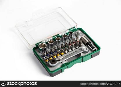 A set of screwdrivers in a box. Tools for repair. A set of screwdrivers in a box. Tools for repair.