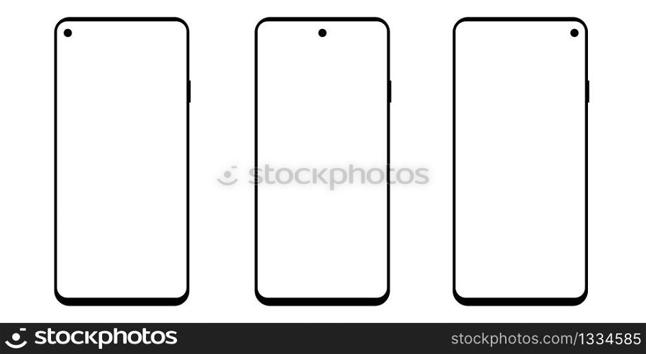 A set of smartphone screens with different camera locations. Vector EPS 10