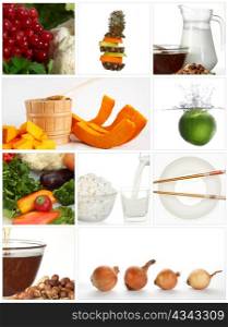 A set of ten images on topic healthy food