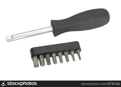 a set of tools and a screwdriver, isolated on white background.