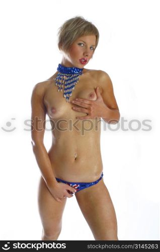 A sexually proactive model poses in the studio.