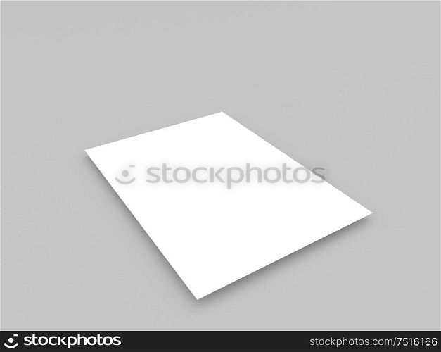 A sheet of A4 paper on a gray background. 3d render illustration.. A sheet of A4 paper on a gray background.