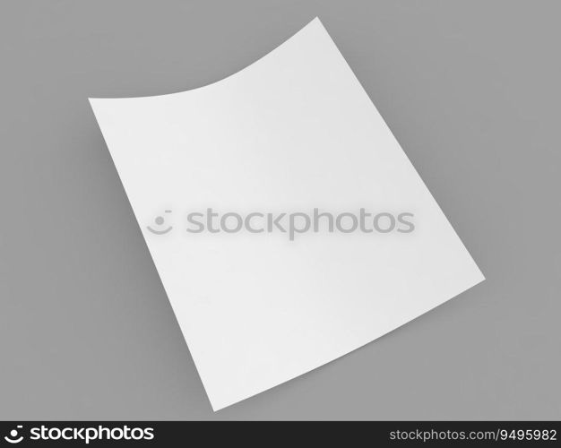 A sheet of curved A4 paper on a gray background. 3d render illustration.. A sheet of curved A4 paper on a gray background. 