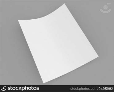 A sheet of curved A4 paper on a gray background. 3d render illustration.. A sheet of curved A4 paper on a gray background. 