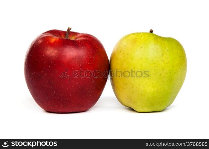 A shiny red and green apples isolated on a white background