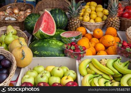 A shop display of healthy fruits.