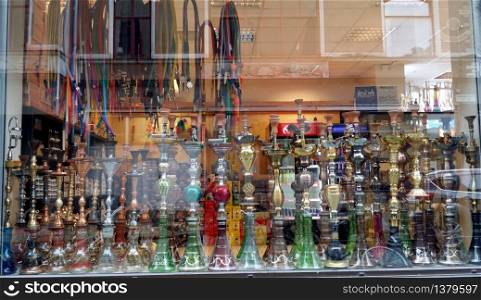 A shop window selling water pipes in Sweden