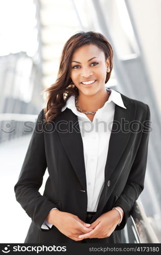 A shot of a beautiful black businesswoman outdoor