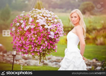 A shot of a beautiful caucasian bride outdoor
