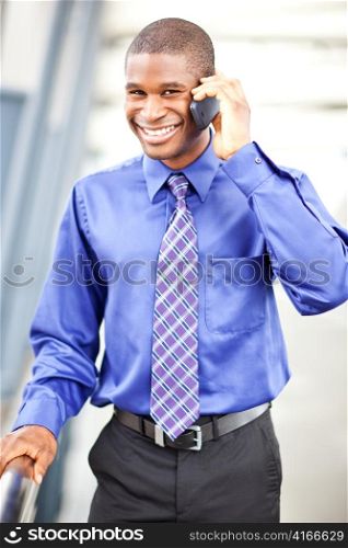 A shot of a black businessman on the phone