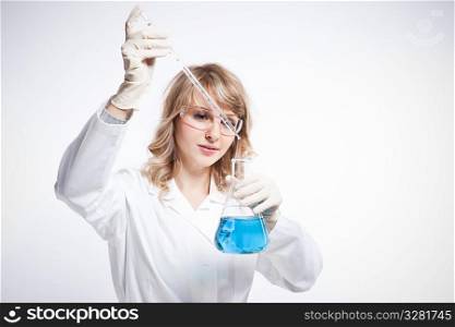 A shot of a caucasian female scientist