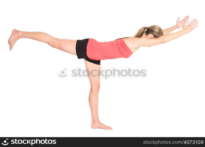 A shot of a caucasian woman practicing yoga