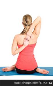 A shot of a caucasian woman practicing yoga