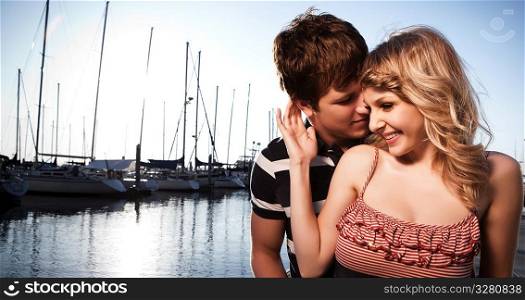 A shot of a romantic caucasian couple in love outdoor