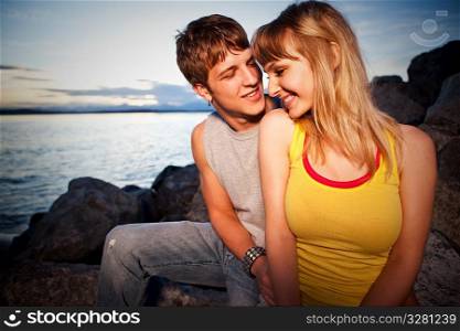 A shot of a young caucasian couple in love outdoor
