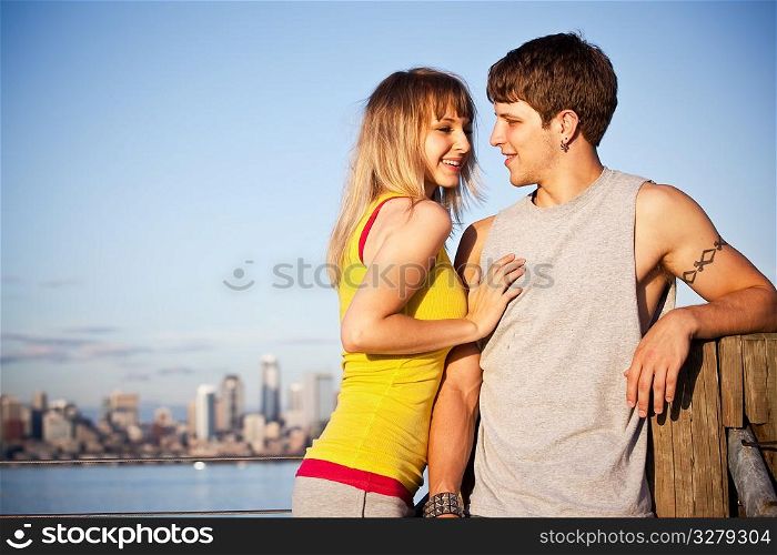 A shot of a young caucasian couple outdoor