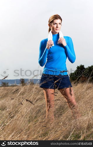 A shot of an active beautiful caucasian woman outdoor in a park