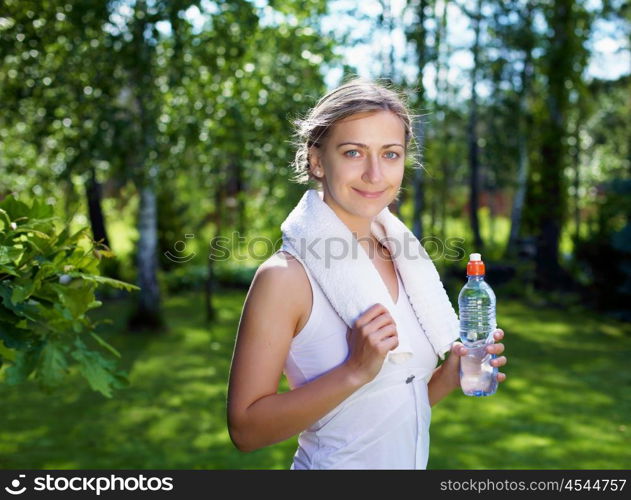 A shot of an active beautiful caucasian woman outdoor in a park