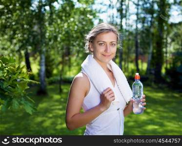 A shot of an active beautiful caucasian woman outdoor in a park