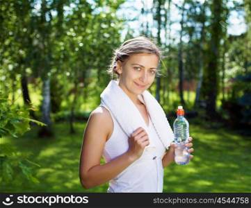 A shot of an active beautiful caucasian woman outdoor in a park