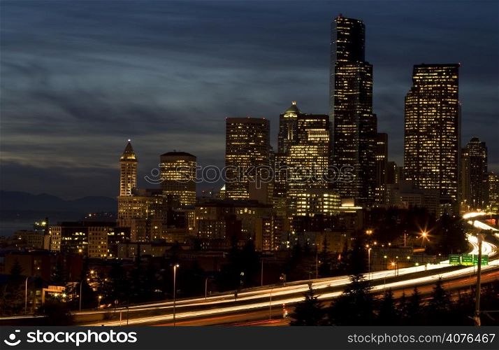 A shot of downtown Seattle during rush hour