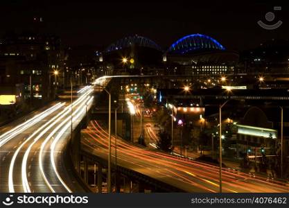 A shot of rush hour traffic in downtown Seattle