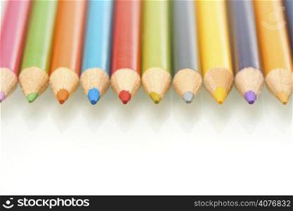 A shot of variety color pencils in a row