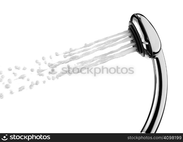 A shower head is spraying water.