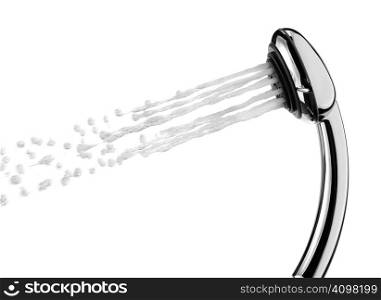 A shower head is spraying water.