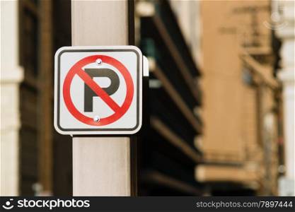 A sign shows where you can&rsquo;t park downtown