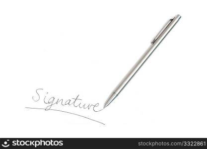 A signature and a ball pen on white