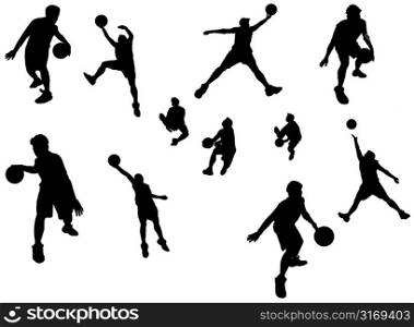 A silhouette isolated shot of a basketball player in action