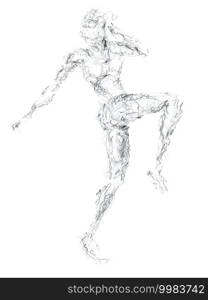 A silhouette of a female aerobics instructor, hand drawing sketch. A silhouette of a female aerobics instructor