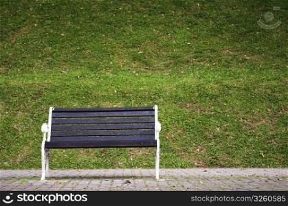 a single bench in a park, waiting for someone.