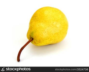 A single pear with a leaf isolated on white