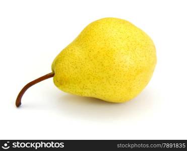A single pear with a leaf isolated on white