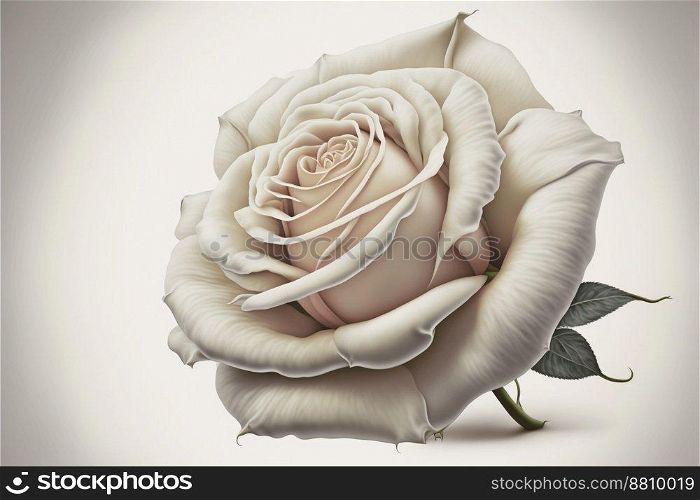 A single white Rose lying down on a white background