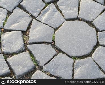 A site of a stone cobblestone pavement. Close-up