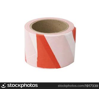 a skein of red and white safety tape on a white background
