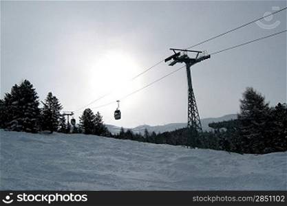 A ski lift in the mountains