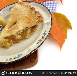 A Slice Of Apple Pie On A Plate ,Close Up