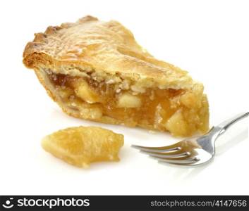 A Slice Of Apple Pie On White Background ,Close Up