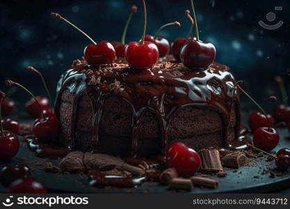 A slice of chocolate cherry cake created by AI