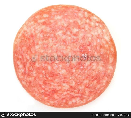 a slice of salami on white background