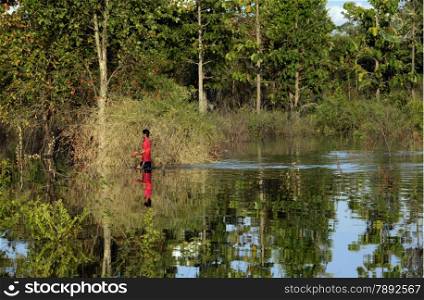a smal Lake in the provinz of Ubon Rachathani in the Region of Isan in Northeast Thailand in Thailand.&#xA;