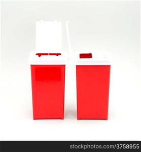 A small model of trash cans on a white background
