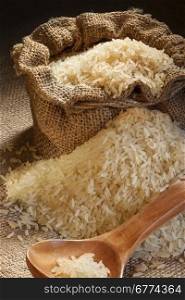 A small sack of rice. Rice is the most important staple food for a large part of the world&rsquo;s human population, especially in Asia and the West Indies.