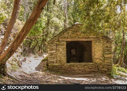 A small stone chapel in the woods near Nonza on Cap Corse in Corsica